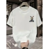 Biçomi Baskılı Oversize Bisiklet Yaka T-shirt - Beyaz