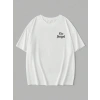 Biçomi Baskılı Oversize Bisiklet Yaka T-shirt - Beyaz