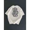 Biçomi Baskılı Oversize Bisiklet Yaka T-shirt - Beyaz