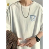 Biçomi Baskılı Oversize Bisiklet Yaka T-shirt - Beyaz