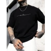 Biçomi Baskılı Oversize Bisiklet Yaka T-shirt - Siyah