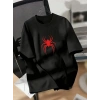 Biçomi Baskılı Oversize Bisiklet Yaka T-shirt - Siyah