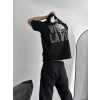 Biçomi Baskılı Oversize Bisiklet Yaka T-shirt - Siyah