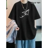 Biçomi Baskılı Oversize Bisiklet Yaka T-shirt - Siyah