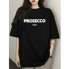 Biçomi Baskılı Oversize Bisiklet Yaka T-shirt - Siyah
