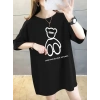 Biçomi Baskılı Oversize Bisiklet Yaka T-shirt - Siyah