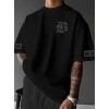 Biçomi Baskılı Oversize Bisiklet Yaka T-shirt - Siyah