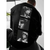 Biçomi Baskılı Oversize Bisiklet Yaka T-shirt - Siyah