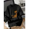 Biçomi Baskılı Oversize Bisiklet Yaka T-shirt - Siyah