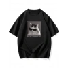 Biçomi Baskılı Oversize Bisiklet Yaka T-shirt - Siyah