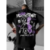 Biçomi Baskılı Oversize Bisiklet Yaka T-shirt - Siyah