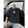 Biçomi Baskılı Oversize Bisiklet Yaka T-shirt - Siyah