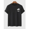 Biçomi Baskılı Oversize Bisiklet Yaka T-shirt - Siyah