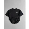 Biçomi Baskılı Oversize Bisiklet Yaka T-shirt - Siyah