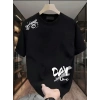 Biçomi Baskılı Oversize Bisiklet Yaka T-shirt - Siyah