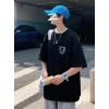 Biçomi Baskılı Oversize Bisiklet Yaka T-shirt - Siyah