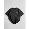 Biçomi Baskılı Oversize Bisiklet Yaka T-shirt - Siyah