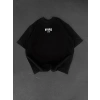 Biçomi Baskılı Oversize Bisiklet Yaka T-shirt - Siyah
