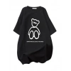 Biçomi Baskılı Oversize Bisiklet Yaka T-shirt - Siyah