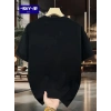 Biçomi Baskılı Oversize Bisiklet Yaka T-shirt - Siyah