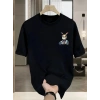 Biçomi Baskılı Oversize Bisiklet Yaka T-shirt - Siyah