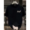 Biçomi Baskılı Oversize Bisiklet Yaka T-shirt - Siyah