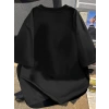 Biçomi Baskılı Oversize Bisiklet Yaka T-shirt - Siyah
