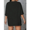 Biçomi Baskılı Oversize Bisiklet Yaka T-shirt - Siyah