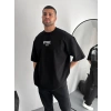 Biçomi Baskılı Oversize Bisiklet Yaka T-shirt - Siyah