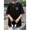 Biçomi Baskılı Oversize Bisiklet Yaka T-shirt - Siyah