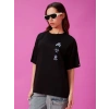 Biçomi Baskılı Oversize T-shirt - Siyah