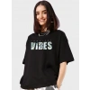 Biçomi Baskılı Oversize T-shirt - Siyah