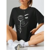 Biçomi Baskılı Oversize T-shirt - Siyah