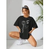 Biçomi Baskılı Oversize T-shirt - Siyah