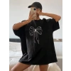 Biçomi Baskılı Oversize T-shirt - Siyah