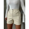 BİÇOMİ Beli lastikli çıtçıtlı deri şort krem w241007