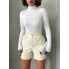 BİÇOMİ Beli lastikli çıtçıtlı deri şort krem w241007