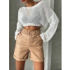 BİÇOMİ Beli lastikli duble paça deri şort bej w24755