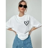 Biçomi Bisiklet Yaka Baskılı Oversize T-Shirt - Beyaz
