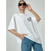 Biçomi Bisiklet Yaka Baskılı Oversize T-Shirt - Beyaz