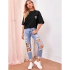 Biçomi Bisiklet Yaka Baskılı Oversize T-Shirt - Siyah