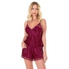 Bicomi Bordo Saten Babydoll Şort Takımı