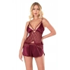 Bicomi Bordo Saten Babydoll Şort Takımı