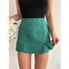 BİÇOMİ Çift yırtmaçlı atlas şort etek yeşil s240364