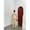 BİÇOMİ Cırtlı pantolon krep bej pt