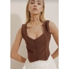 BİÇOMİ Çizgili krep düğmeli yelek kahve s3395