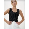 BİÇOMİ Çizgili krep düğmeli yelek siyah s3395