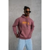 Biçomi Erkek 3 İplik Pamuklu Kapüşonlu Baskılı Cepli Oversize Sweatshirt Hoodie - Gül Kurusu