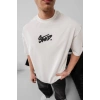 Biçomi Erkek Baskılı Oversize T-shirt - Beyaz