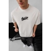 Biçomi Erkek Baskılı Oversize T-shirt - Beyaz